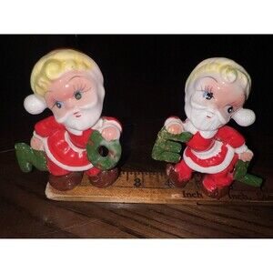 TILSO Japan 1950s Vintage Christmas NOEL Salt And Pepper Shakers Lady Santa